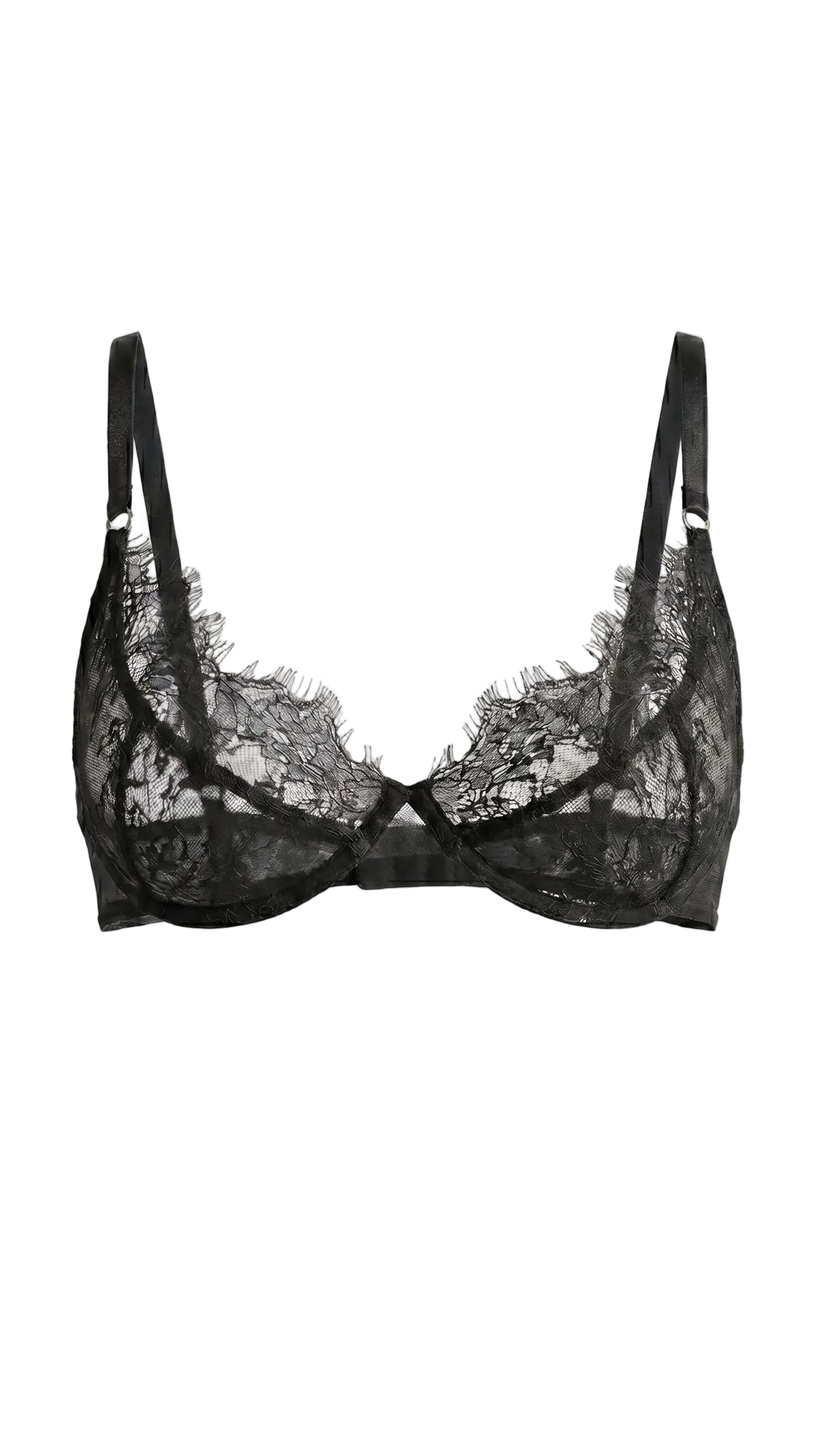 Handcrafted black lace bra from the architectural Femme Totale collection, custom tailored to unique parameters.