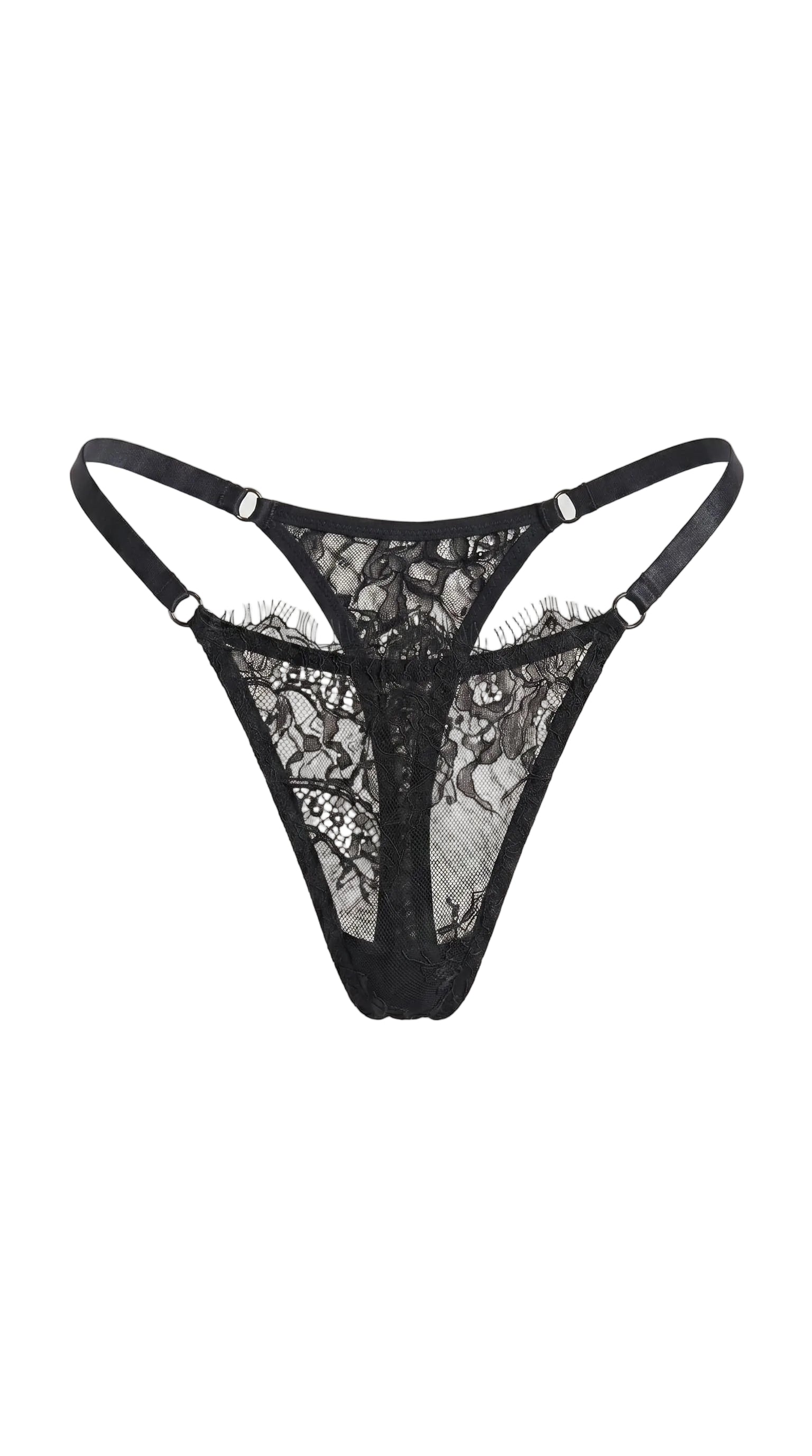 Bespoke black lace panties from the Femme Totale luxury nightwear collection, custom tailored for a flawless fit.