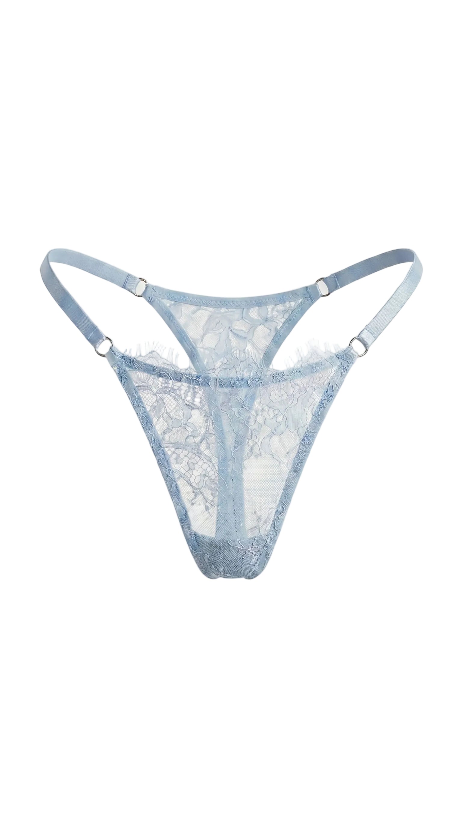 Bespoke blue lace panties from the Femme Totale luxury nightwear collection, custom tailored for a flawless fit.