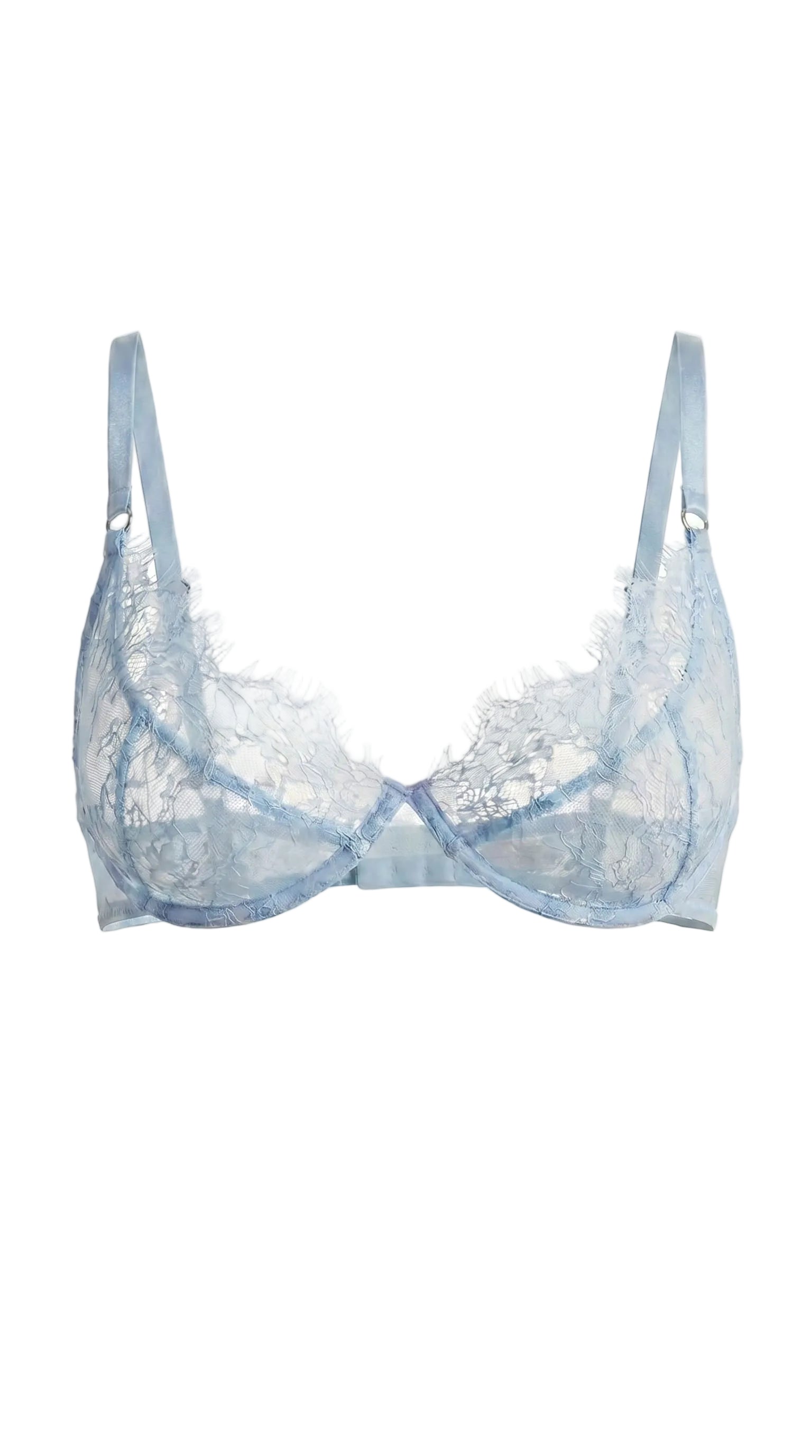 Handcrafted blue lace bra from the architectural Femme Totale collection, custom tailored to unique parameters.
