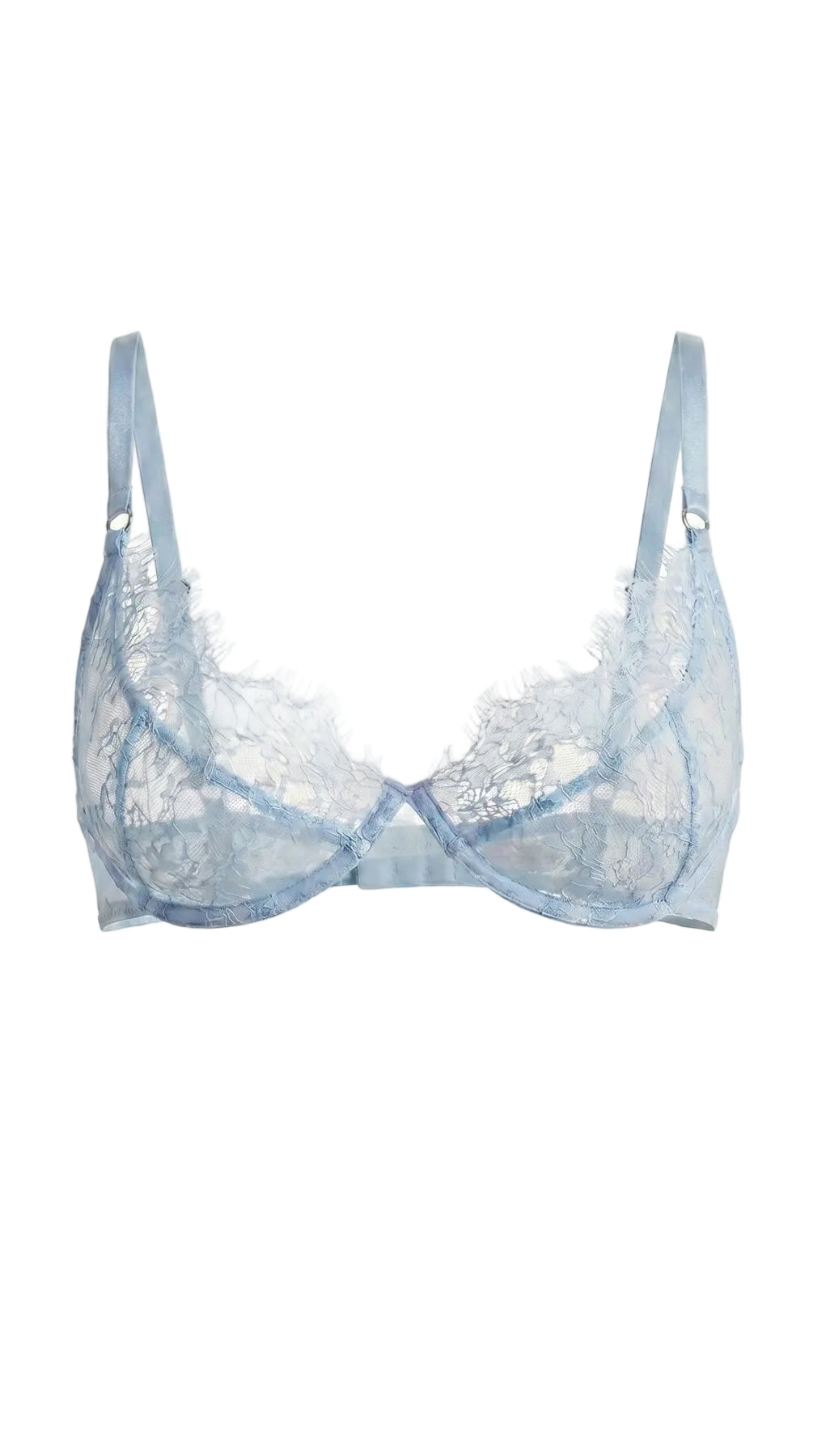 Handcrafted blue lace bra from the architectural Femme Totale collection, custom tailored to unique parameters.