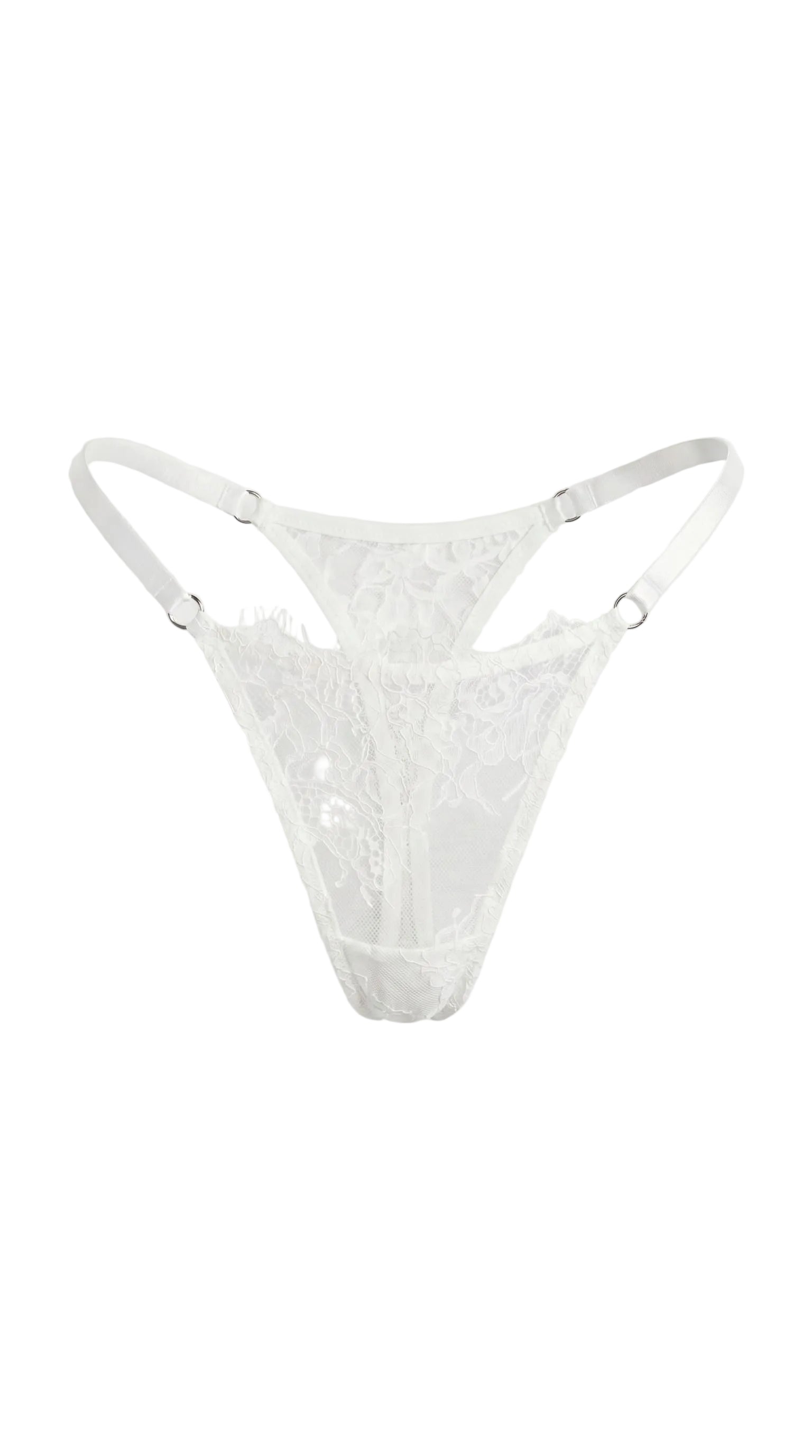 Full view of the handcrafted white lace Femme Totale nightwear set featuring robe, bra, and panties.