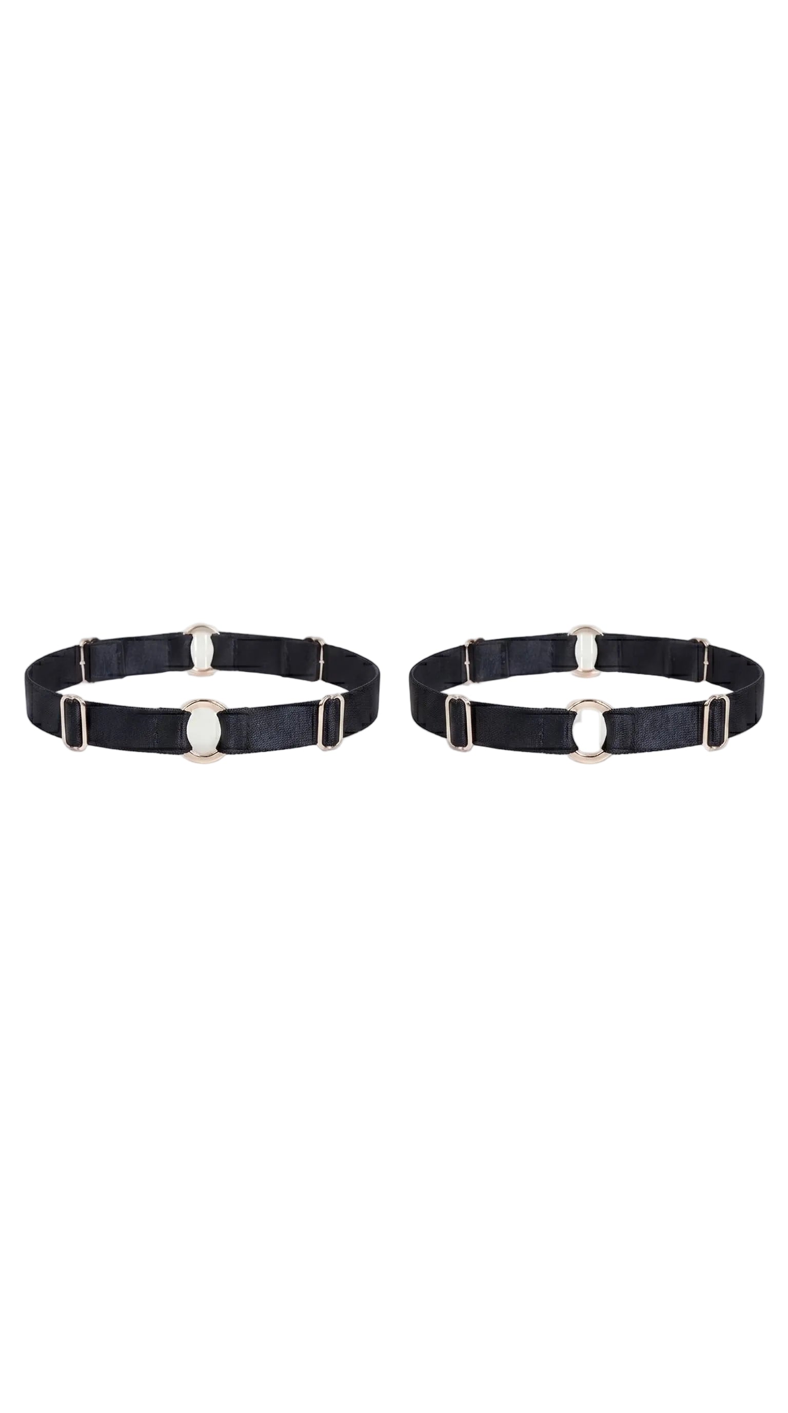 Bespoke black leg garter with gold-plated hardware and adjustable straps.
