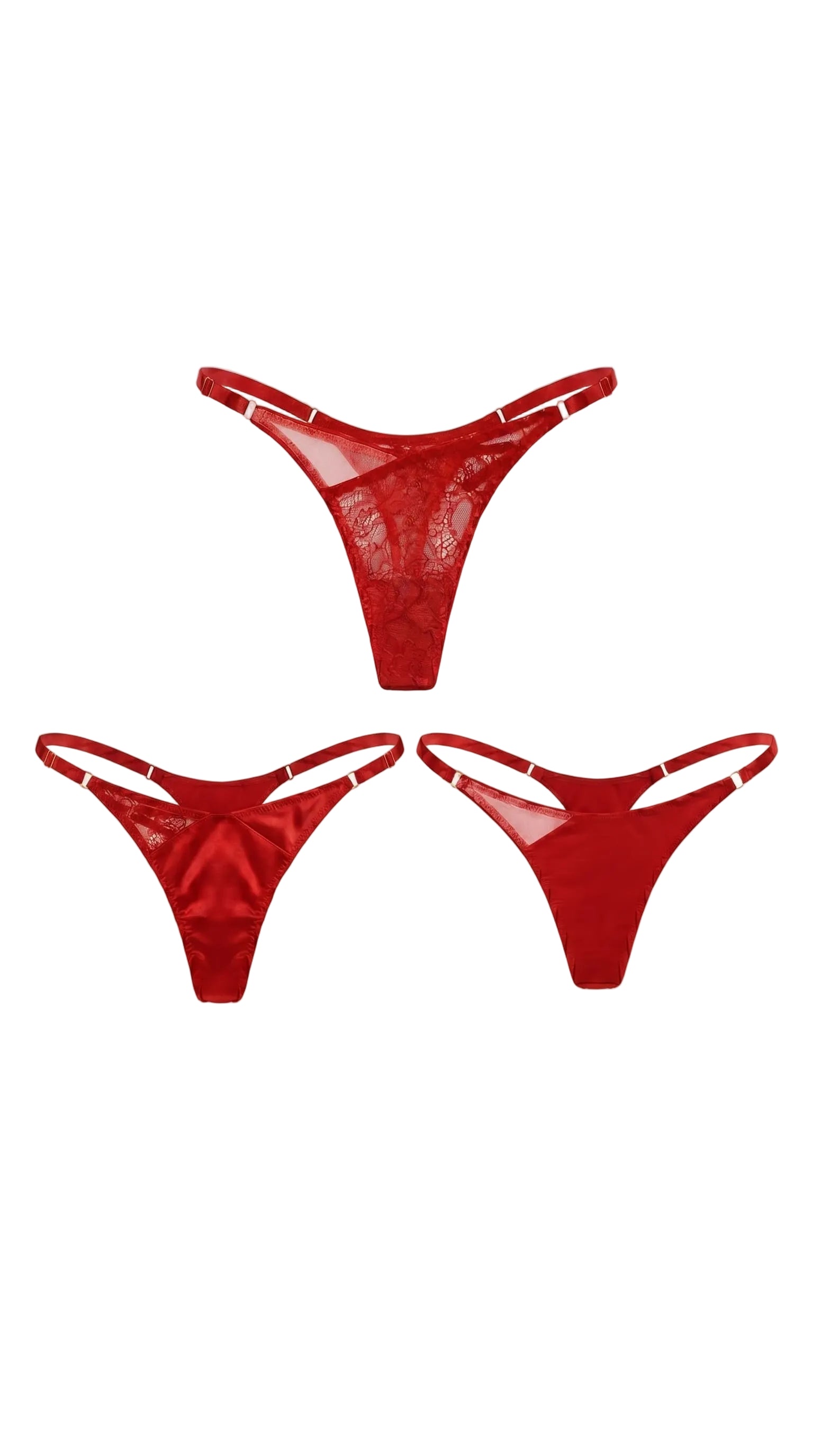 Artisanal red Mono Box set featuring three handcrafted lace panties.