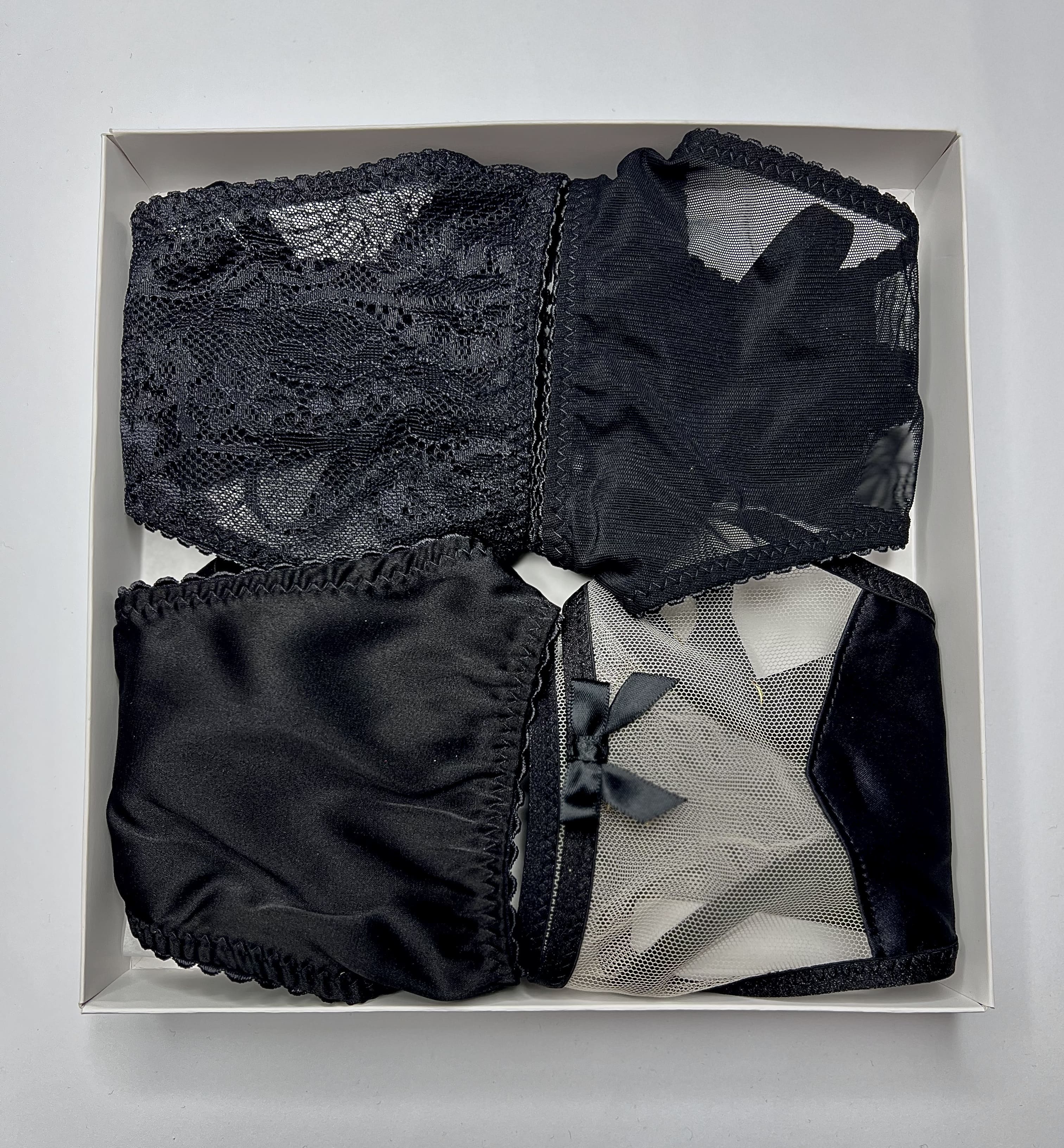 Handcrafted  Black Love Box panties for a perfect bespoke fit.