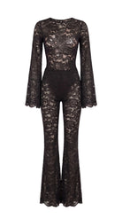 Regal black Amalia Empress lace suit with dramatic flared sleeves.