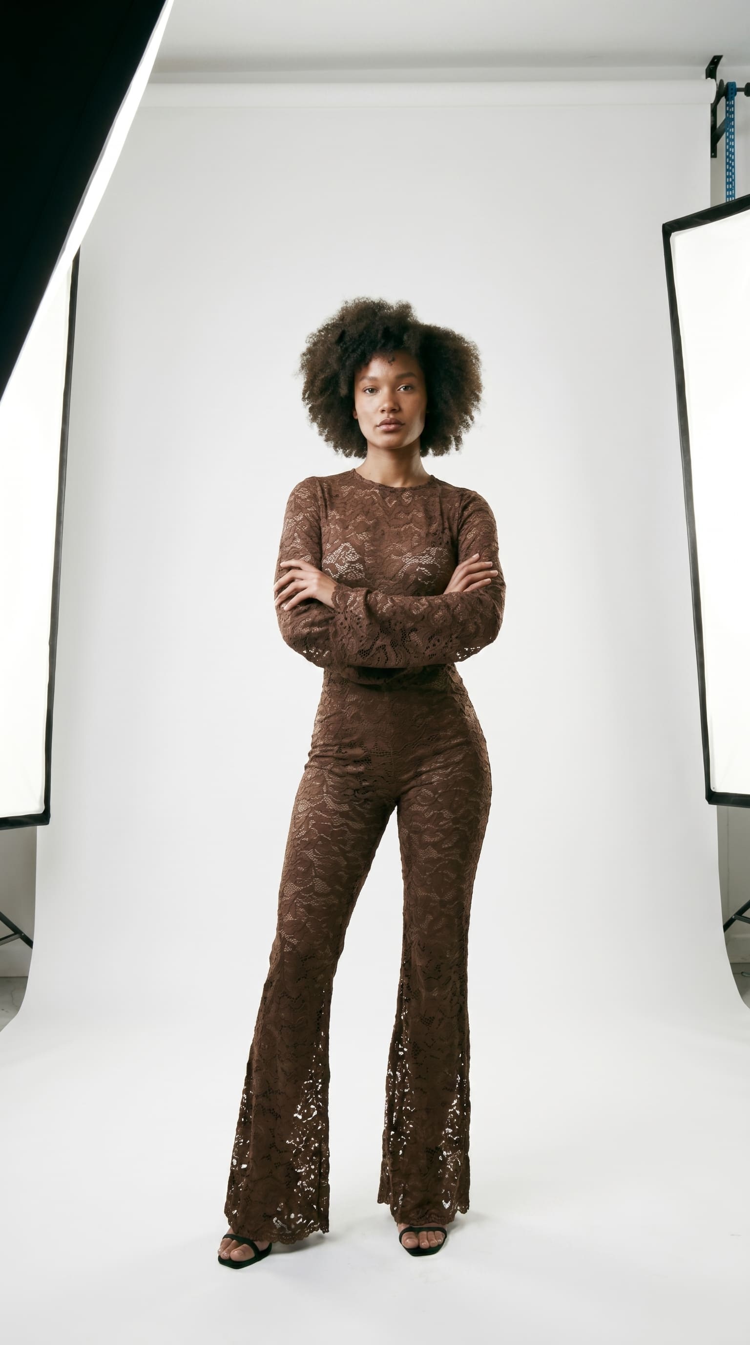 Handcrafted brown floral lace bodysuit from the Amalia Empress collection.