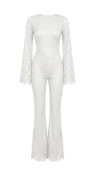 Regal white Amalia Empress lace suit with dramatic flared sleeves.