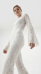 Handcrafted white floral lace bodysuit from the Amalia Empress collection.