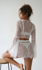 Bespoke white lace panties from the Angelic Whisper luxury nightwear collection, custom tailored for a flawless fit.