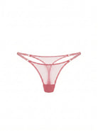 Front view of Basic Pink thong panties in pink sheer mesh with adjustable straps.