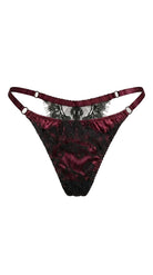 Bespoke Bella bordeaux lace panties with intricate floral embroidery and sheer mesh panels.
