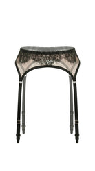 Bespoke black lace bra and garter belt from the Black Swan artisanal collection.