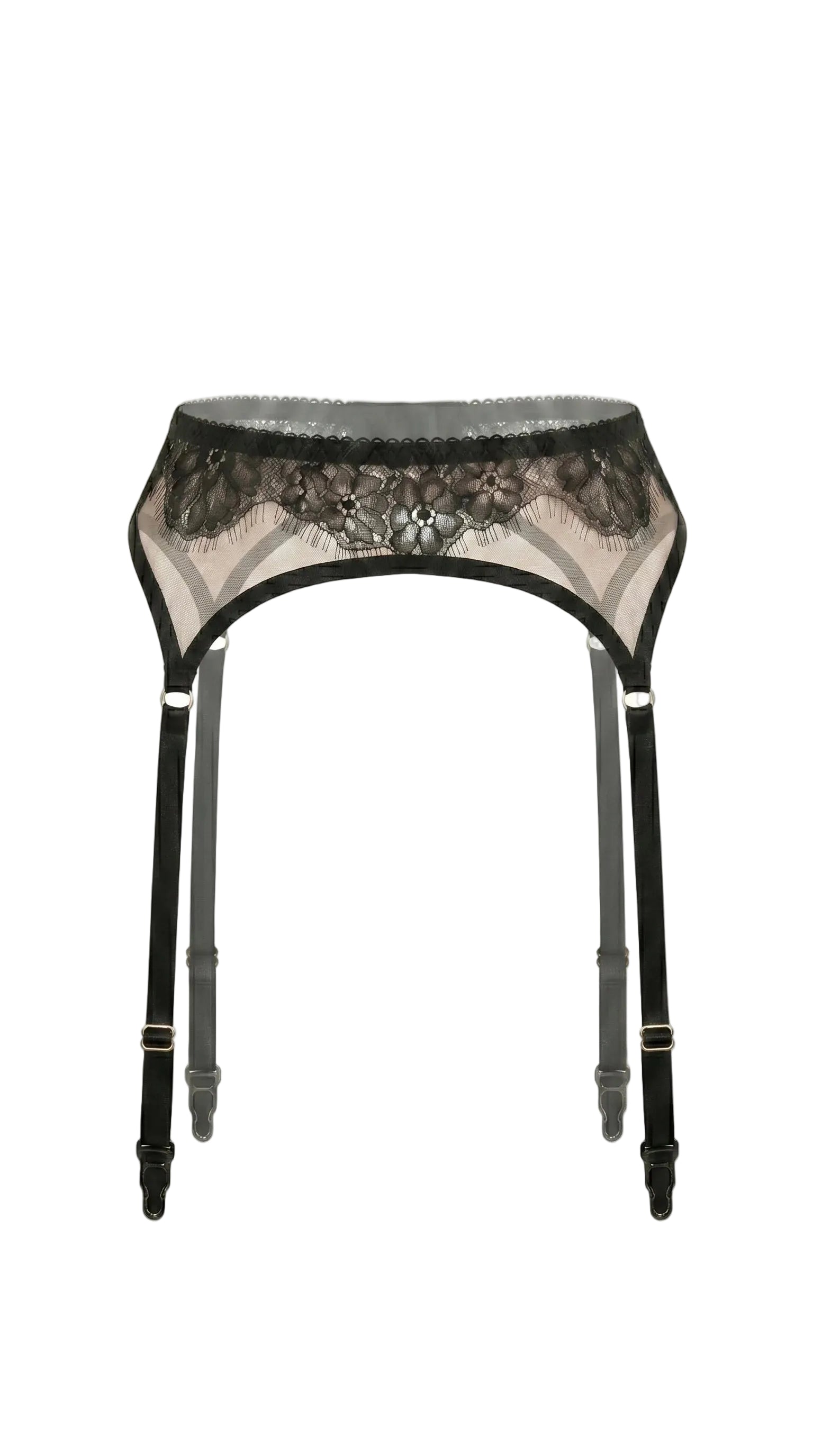 Bespoke black lace bra and garter belt from the Black Swan artisanal collection.