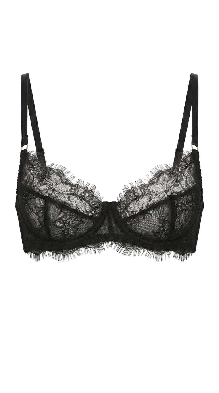 Carolina black lace bra with architectural mesh panels and custom tailoring for a flawless fit.