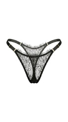 Carolina black artisanal lace and mesh panties featuring a high-cut silhouette and precision tailoring.