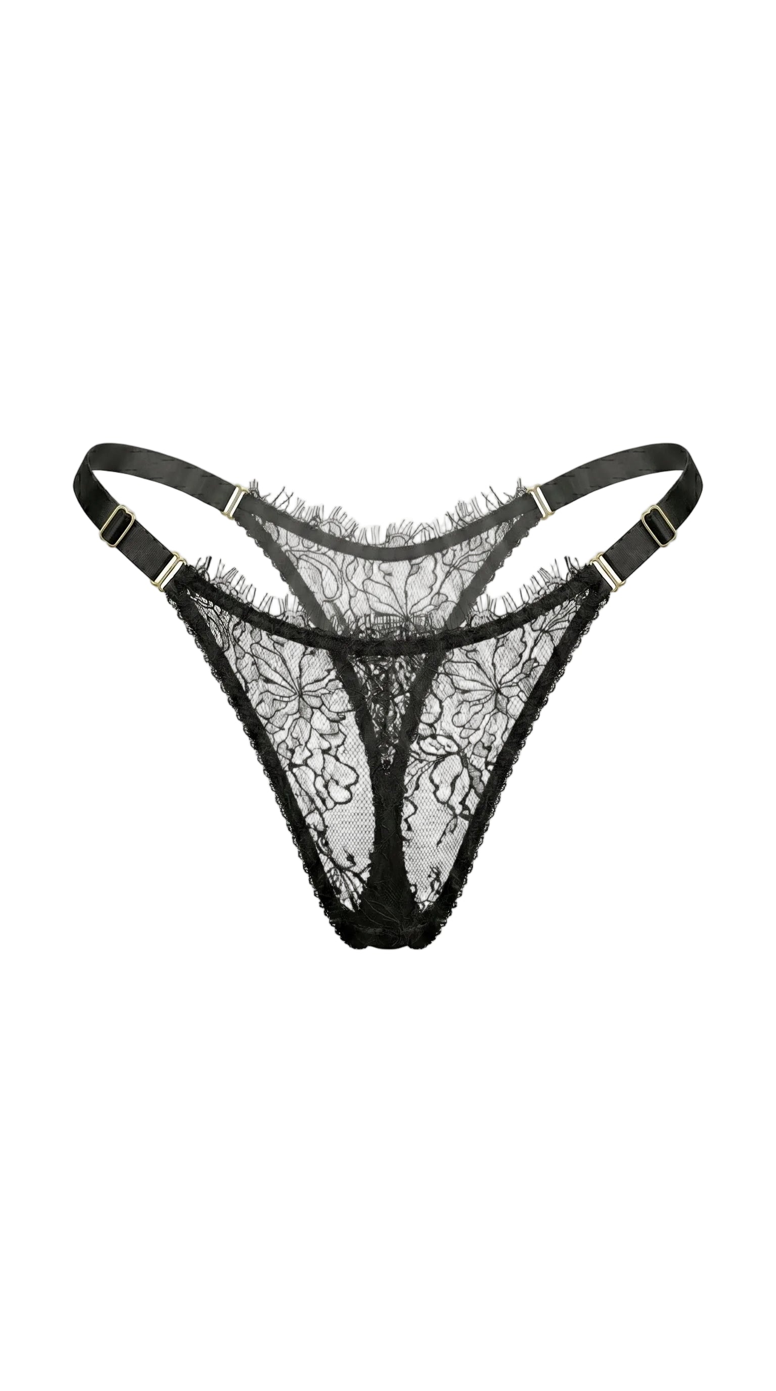 Carolina black artisanal lace and mesh panties featuring a high-cut silhouette and precision tailoring.