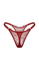 Carolina red artisanal lace and mesh panties featuring a high-cut silhouette and precision tailoring.