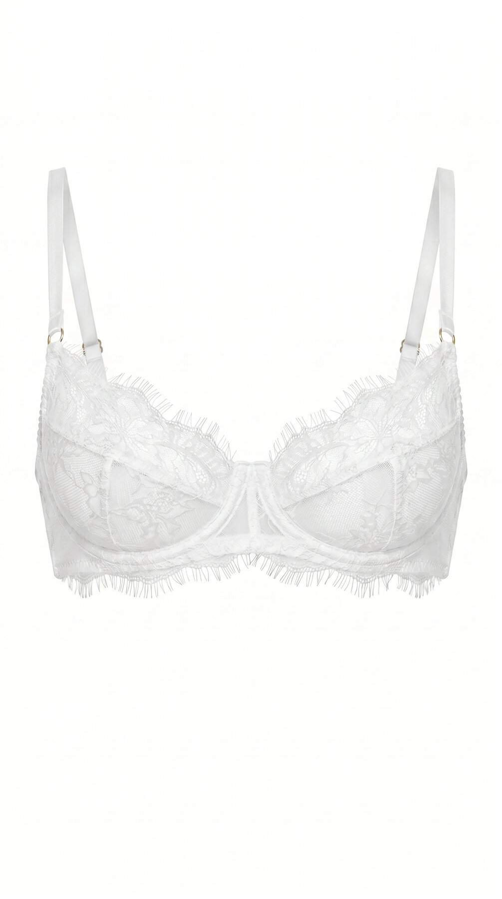 Carolina white lace bra with architectural mesh panels and custom tailoring for a flawless bridal fit.