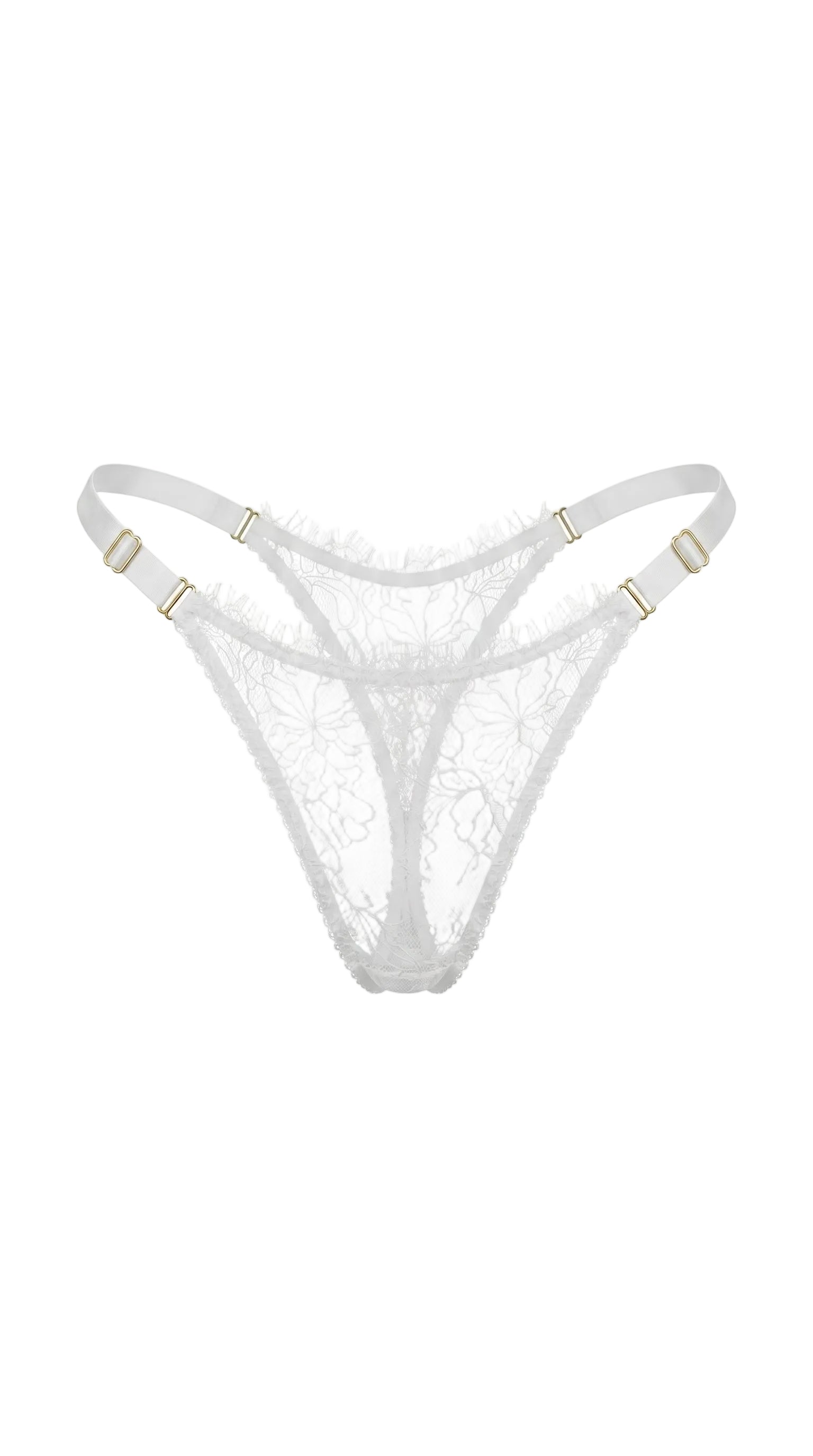 Carolina white artisanal lace and mesh panties featuring an ethereal high-cut silhouette.