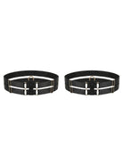 Bespoke black double strap leg garter with gold-plated hardware.
