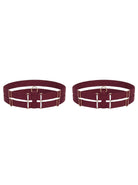 Bespoke bordeaux double strap leg garter with gold-plated hardware.
