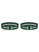Bespoke green double strap leg garter with gold-plated hardware.