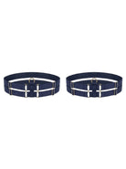 Bespoke navy double strap leg garter with gold-plated hardware.