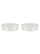 Bespoke white double strap leg garter with gold-plated hardware.