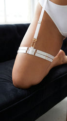 Model wearing Double Collection white garter for a custom fit.