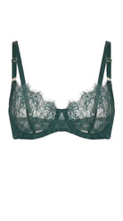 Emerland green floral lace bra featuring architectural mesh and custom tailoring for a perfect fit.