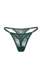 Emerland green bespoke lace panties featuring verdant floral embroidery and sheer mesh.