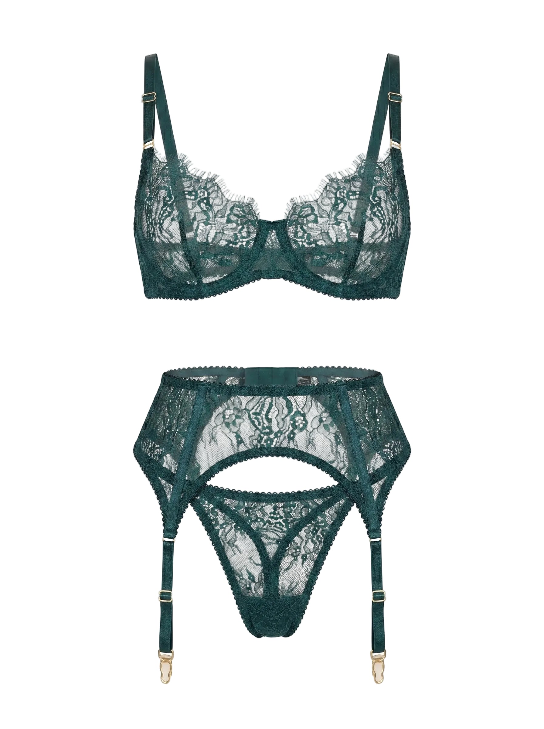 Emerland green bespoke lingerie set - artisanal collection view 1
