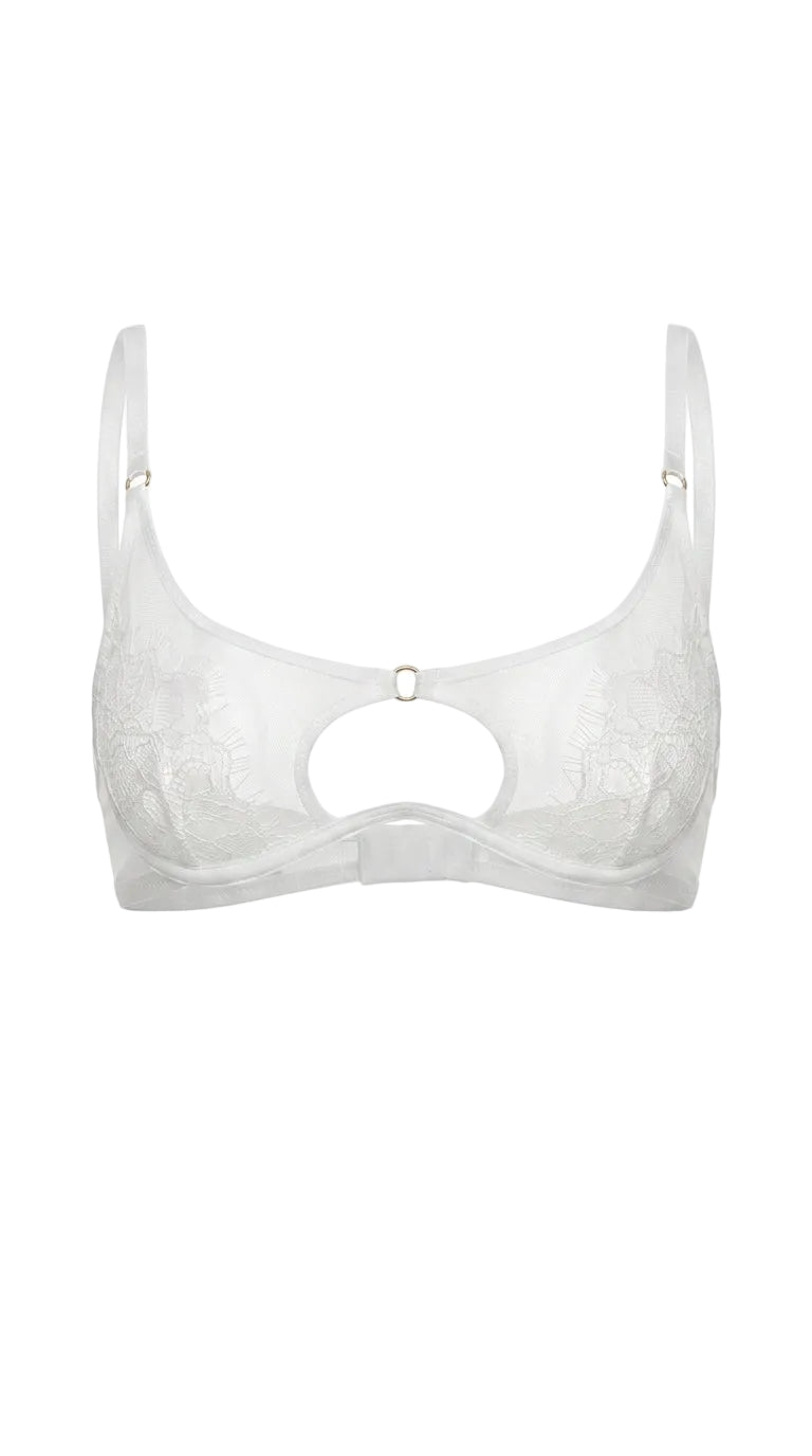 Erin lace bra with central keyhole cutout and supportive mesh panels