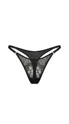 Front view of Erin Black panties in floral lace with individual tailoring detail.