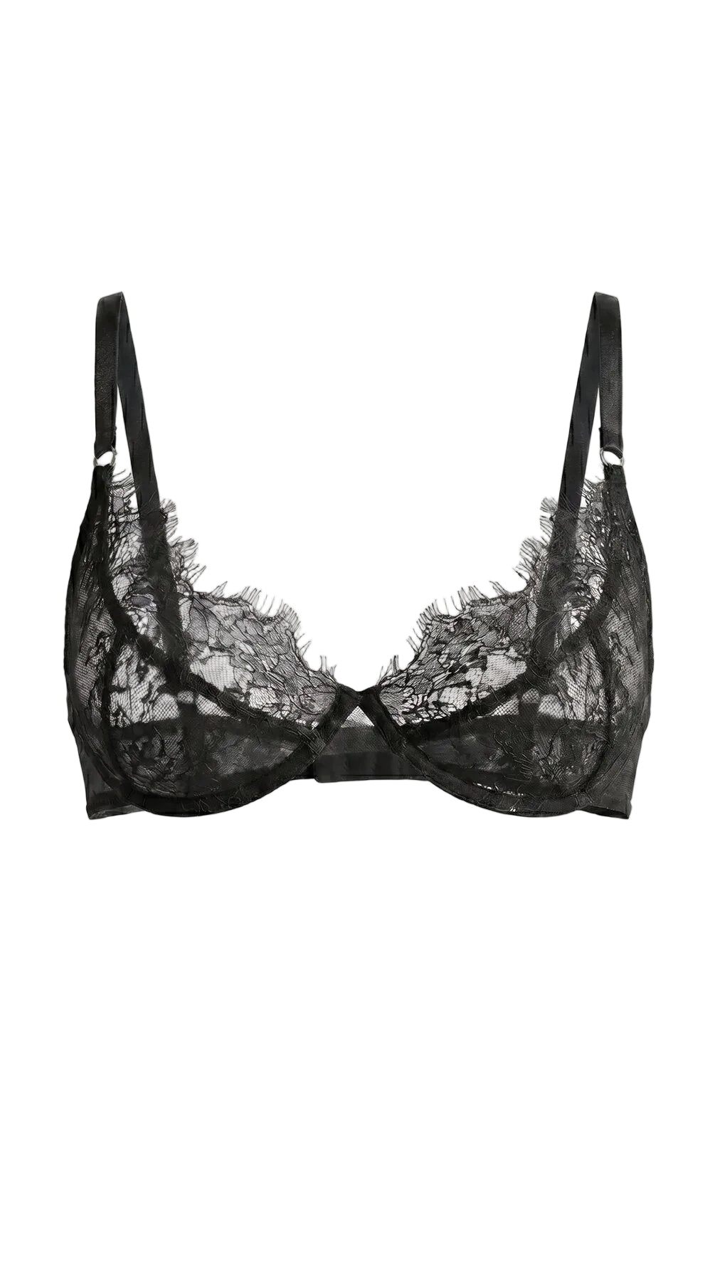 Handcrafted black lace bra from the architectural Femme Totale collection, custom tailored to unique parameters.
