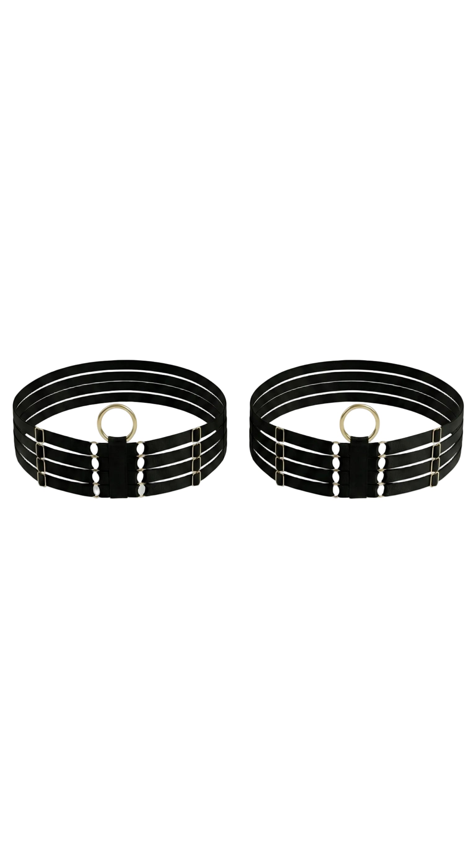 Bespoke black Quartet leg garter featuring a sophisticated four-strap design.