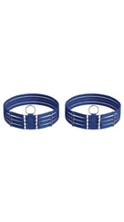 Bespoke blue Quartet leg garter featuring a sophisticated four-strap design.
