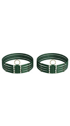 Bespoke green Quartet leg garter featuring a sophisticated four-strap design.