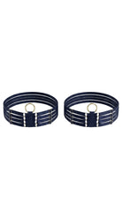 Bespoke navy Quartet leg garter featuring a sophisticated four-strap design.