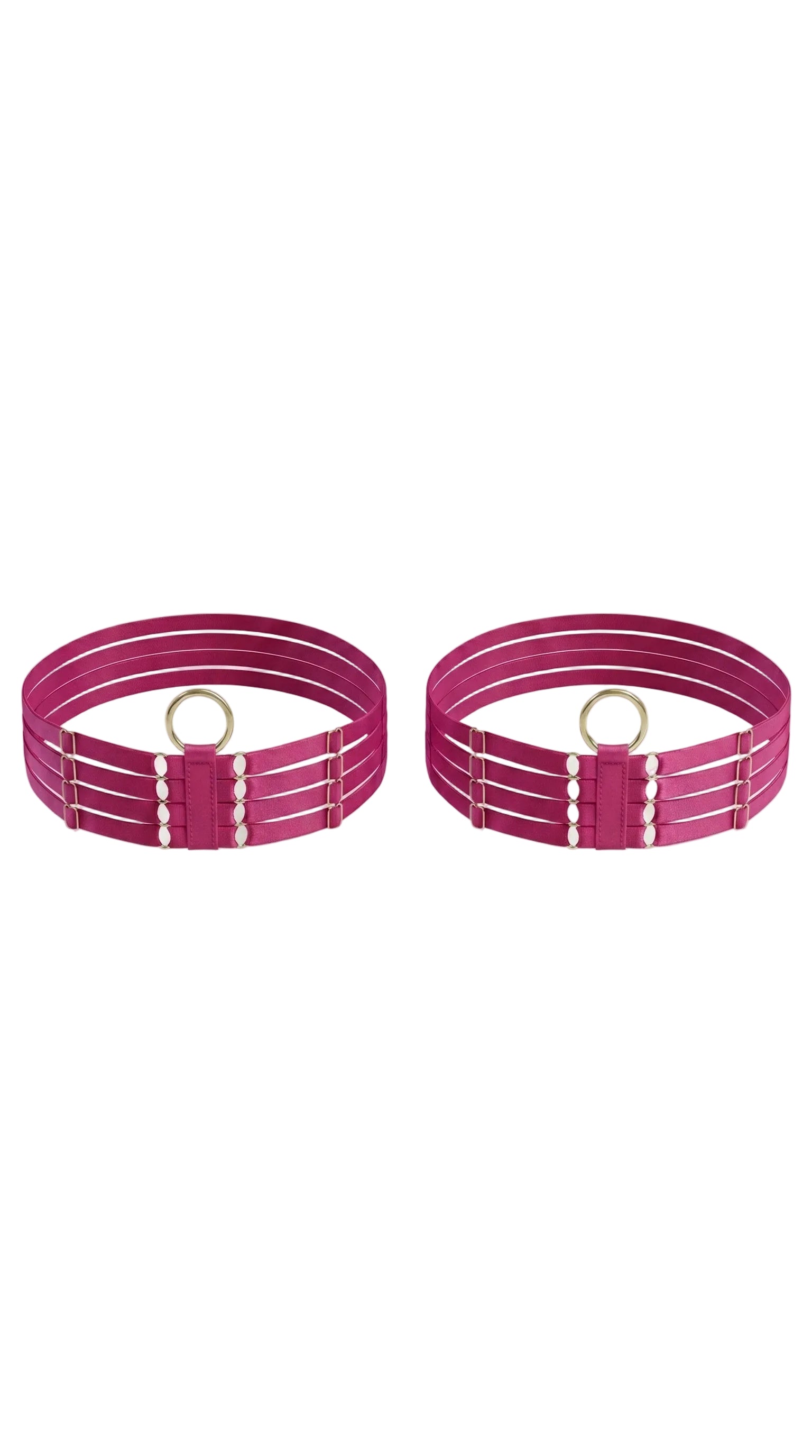 Bespoke pink Quartet leg garter featuring a sophisticated four-strap design.