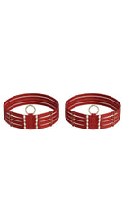 Bespoke red Quartet leg garter featuring a sophisticated four-strap design.