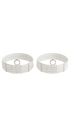 Bespoke white Quartet leg garter featuring a sophisticated four-strap design.