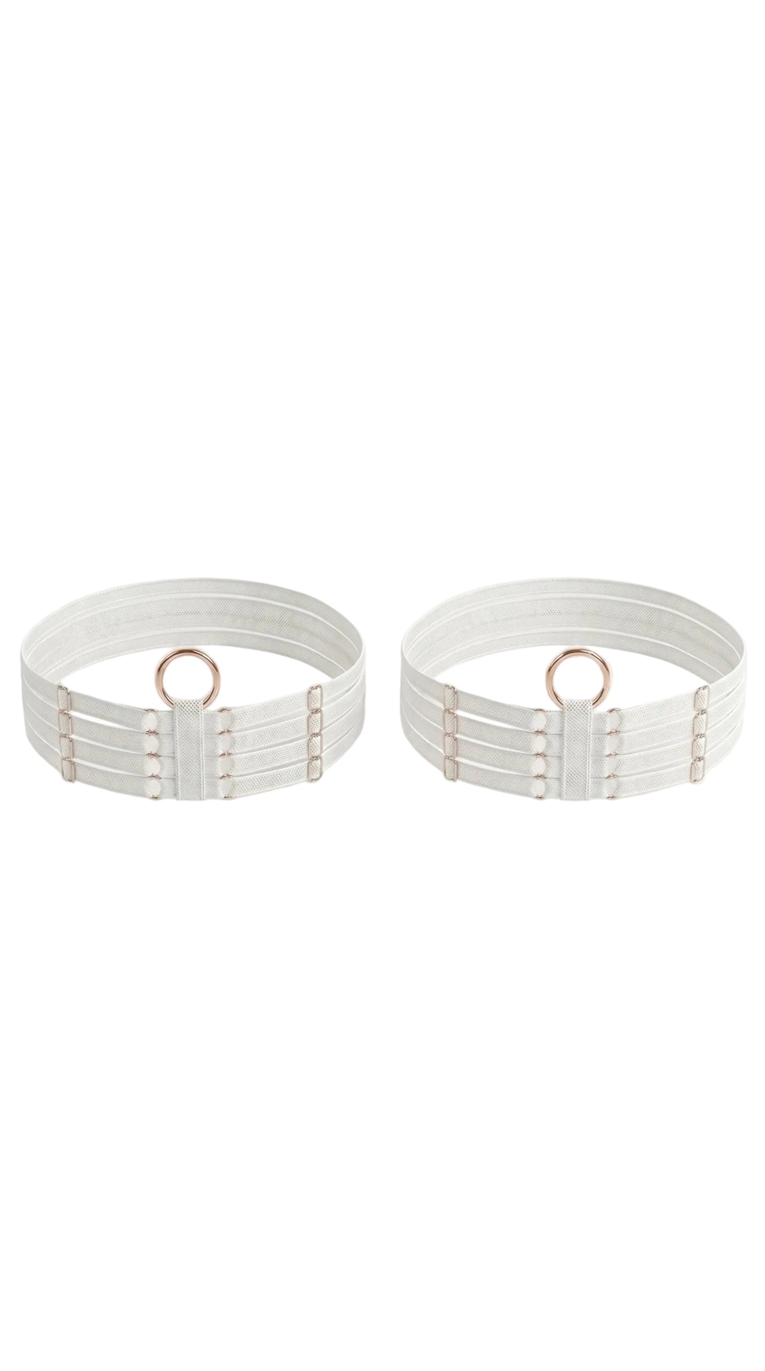 Bespoke white Quartet leg garter featuring a sophisticated four-strap design.