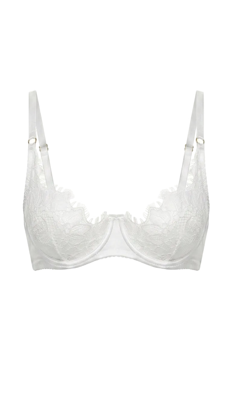 Jasmine white floral lace bra featuring architectural mesh and individual tailoring.