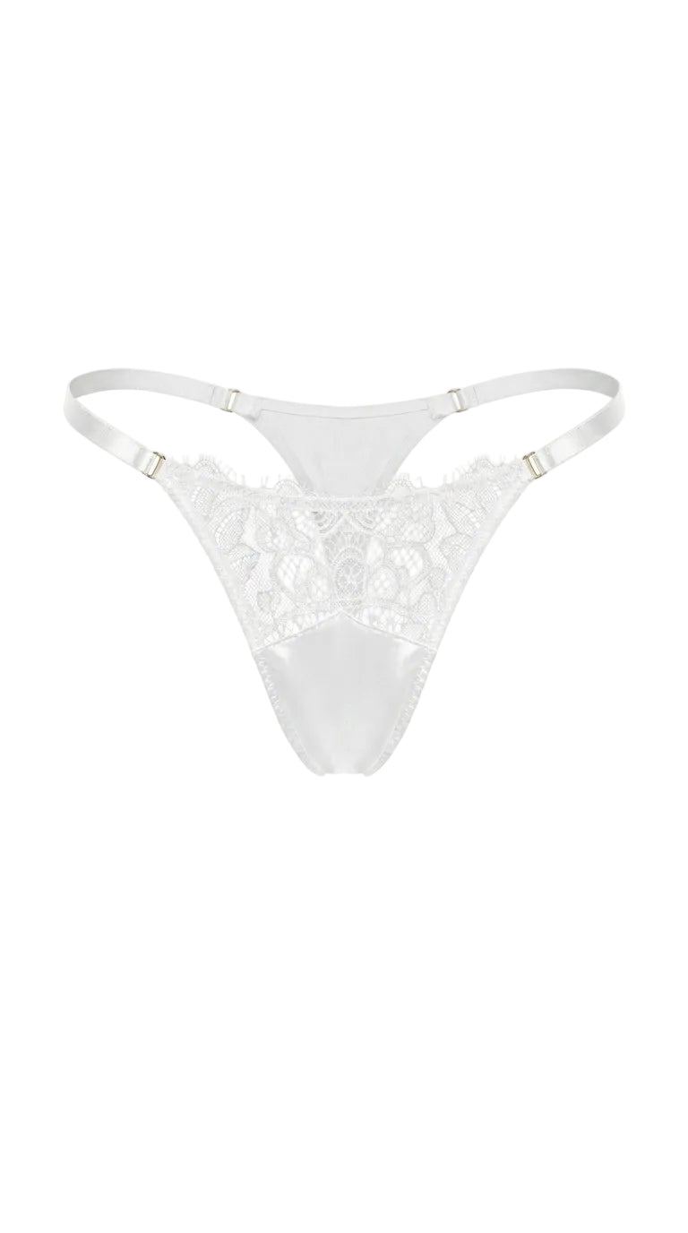 Jasmine white lace and mesh bespoke panties featuring floral embroidery.