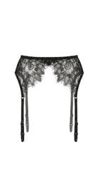 Jasmine black lace garter belt on ghost mannequin