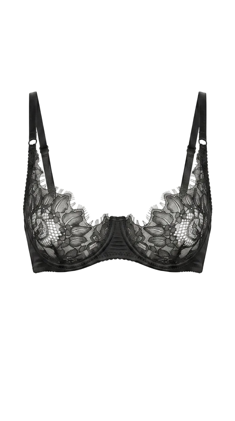 Jasmine black lace underwire bra studio shot