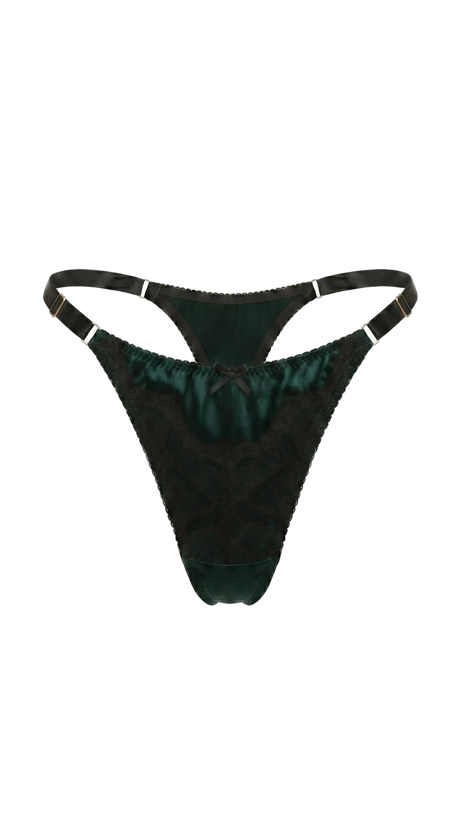 Detailed view of vibrant green embroidery and translucent mesh on the Jia set.