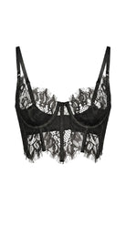 Detailed close-up of the adjustable straps and delicate lace weave on the black bra
